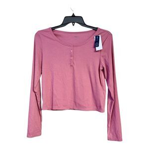NWT GAP Gapbody Women's Long Sleeve Rib Pajama Top Pink Soft Lightweight Pull On